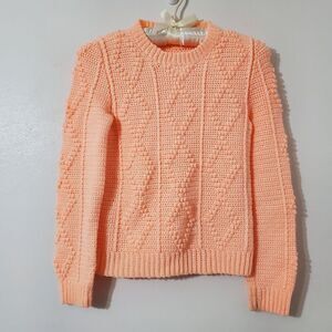 Vintage 1980s Hand Crocheted Girls Sweater Peach